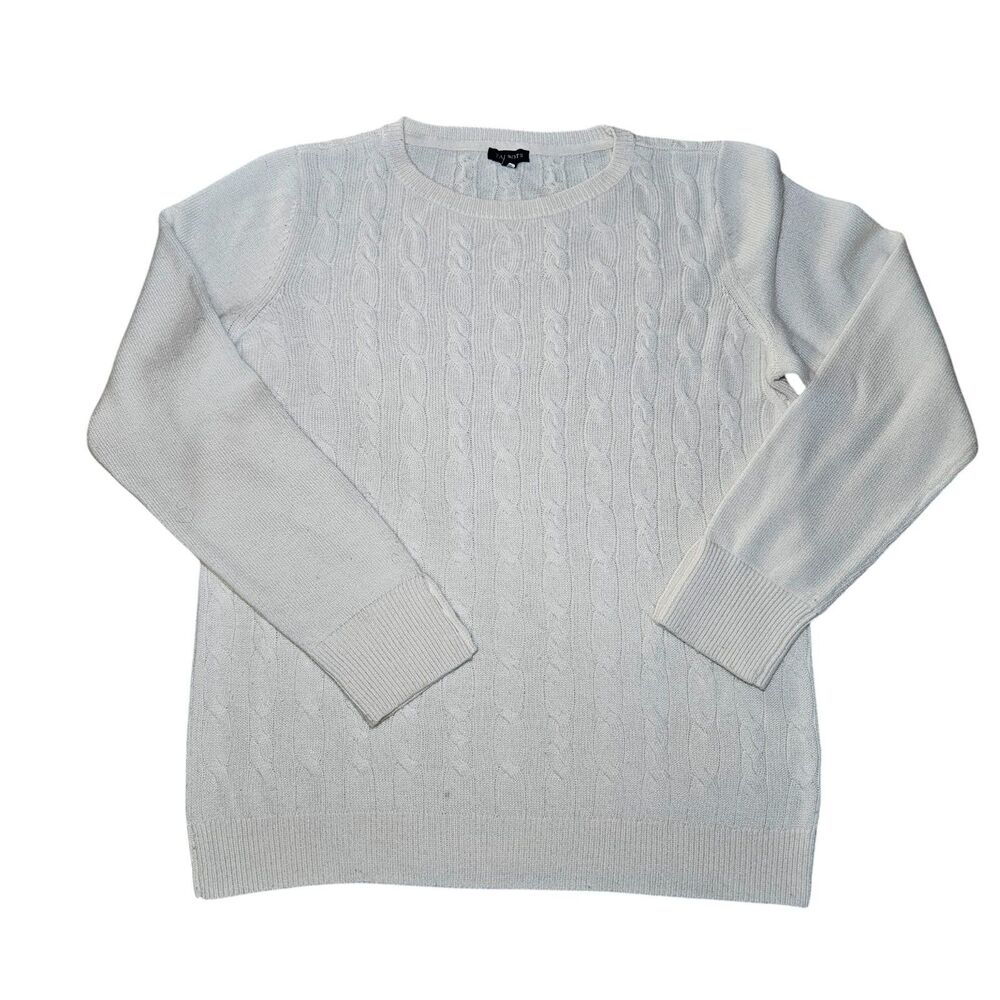 Talbots Womens size L Cream Lambswool Blend Cable Knit Sweater Classic Preppy